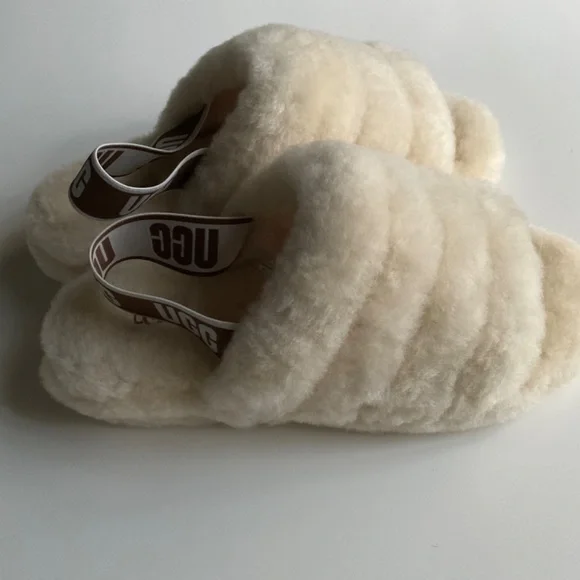 SOLD - UGG Fluff Yeah Shearling Slingback Sandal in Natural Sz 9 - Picture 4 of 9